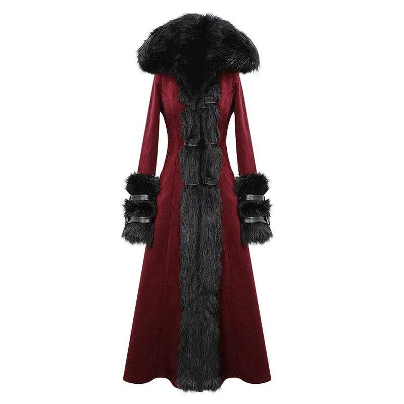 Women's Gothic Winter Warm Overcoats With Detachable Fluffy Accessories